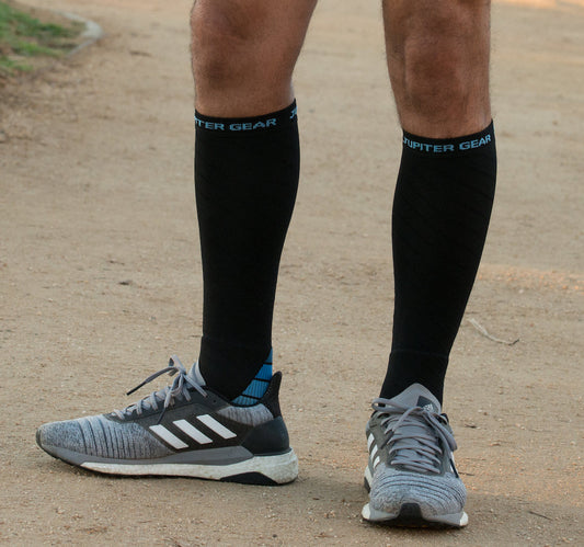 Endurance Compression Socks for Running and Hiking - Black with Blue