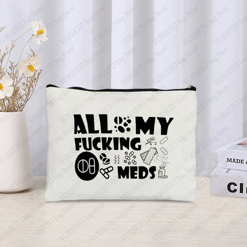 All My Meds Pattern Zipper Makeup Bag Best Gift for Diabetics Women