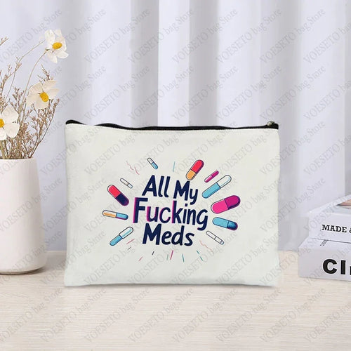 All My Meds Pattern Zipper Makeup Bag Best Gift for Diabetics Women