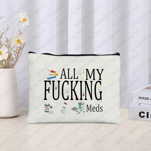 All My Meds Pattern Zipper Makeup Bag Best Gift for Diabetics Women