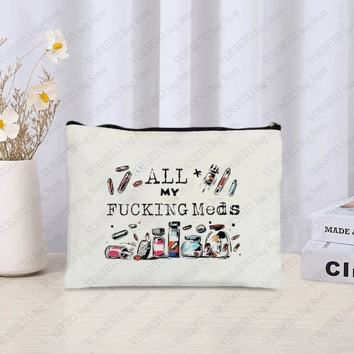 All My Meds Pattern Zipper Makeup Bag Best Gift for Diabetics Women