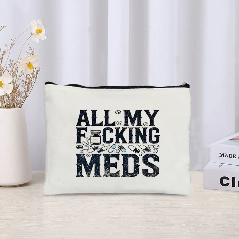 All My Meds Pattern Zipper Makeup Bag Best Gift for Diabetics Women