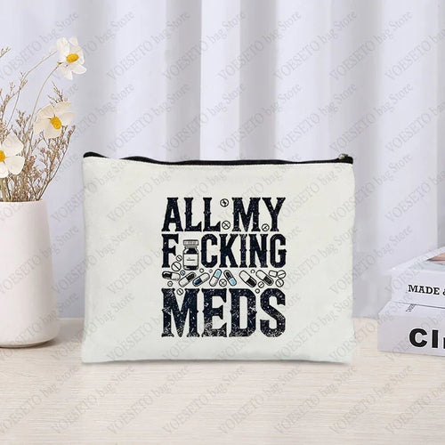 All My Meds Pattern Zipper Makeup Bag Best Gift for Diabetics Women