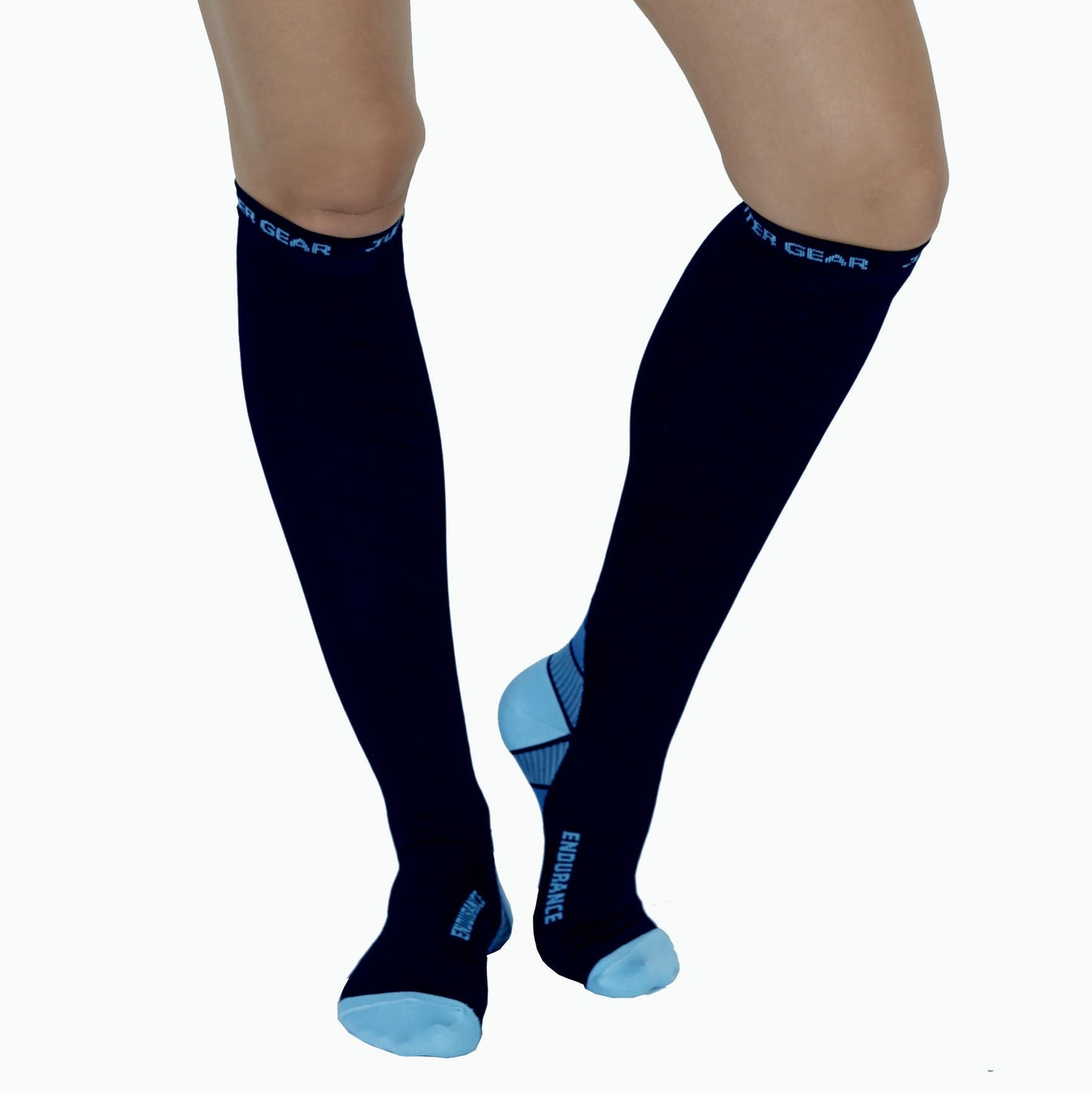 Endurance Compression Socks for Running and Hiking - Black with Blue